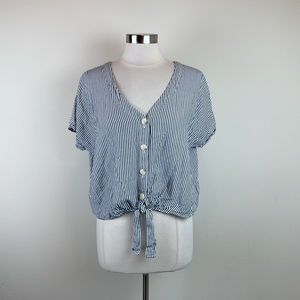 Universal Thread Black White Stripe Seersucker Button Down Top Women Large